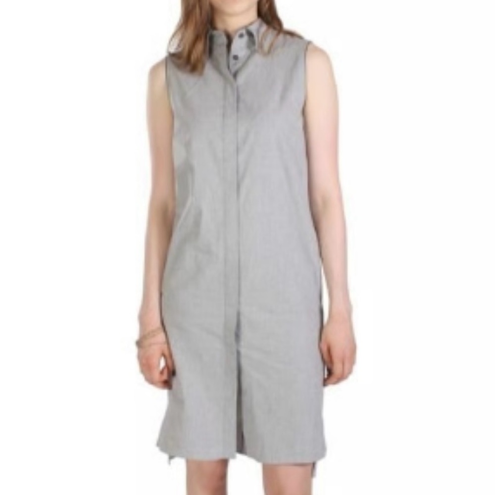 Rag & Bone Small Gray Sleeveless Midi Dress Mandarin Collar Pocket